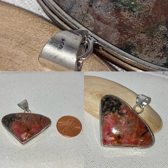 Chunky Rhodonite Gemstone Handmade Pendant - Picture 2 of 3